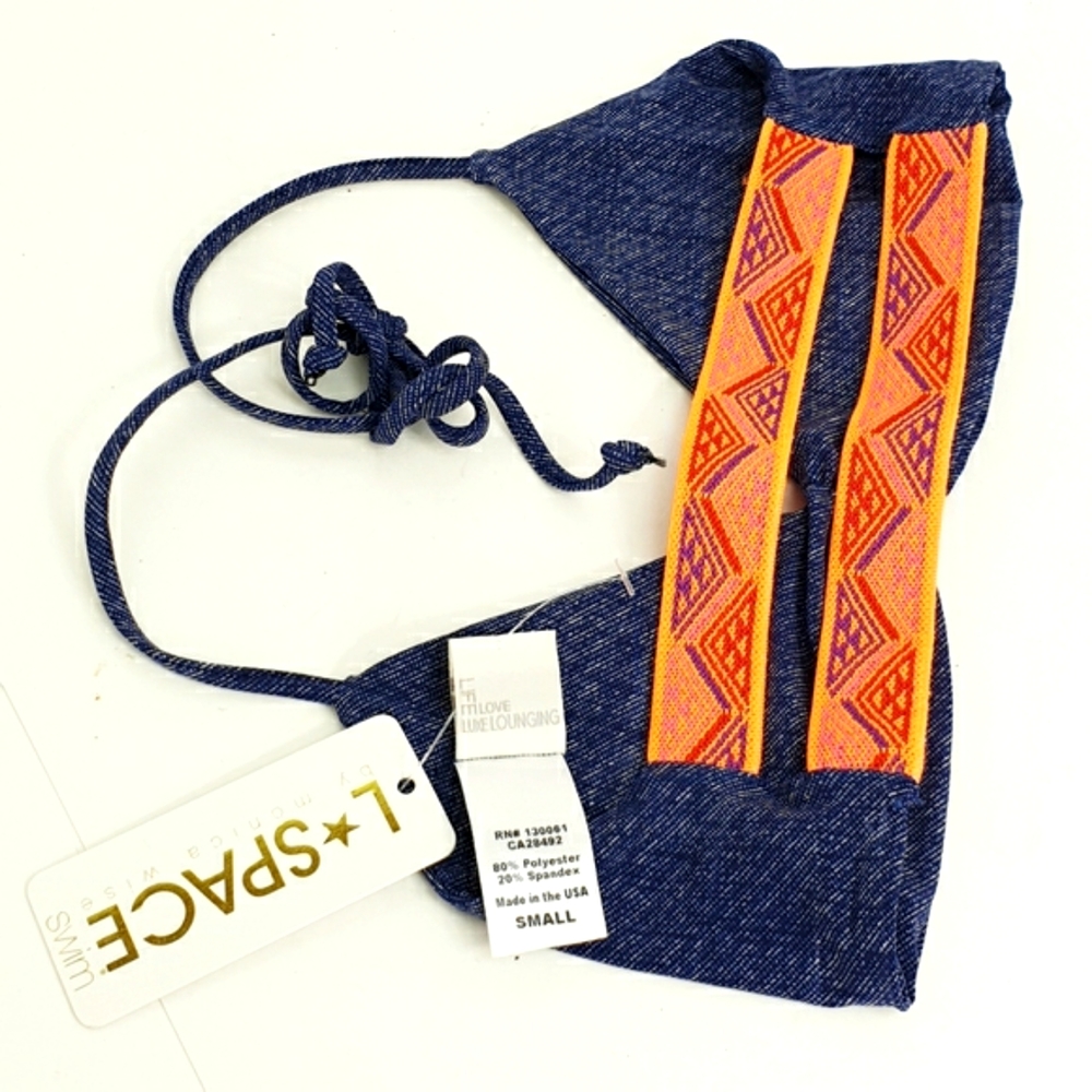 L* Space By Monica Wise Night tribe Double trouble Blue Bikini Top small